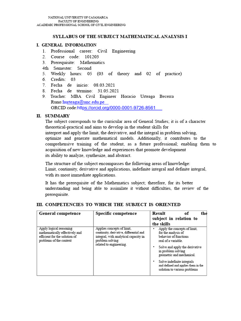 Syllabus of Mathematical Analysis | PDF | Curvature | Integral