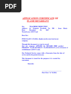 メンテナンス ULTRACOAT APPLICATION CERTIFICATE Fire Retardant Application Certificate | PDF