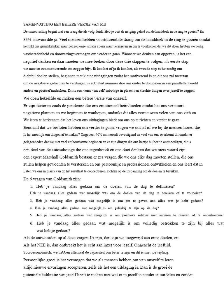 Samenvatting - Een Betere Versie Van Mij | PDF
