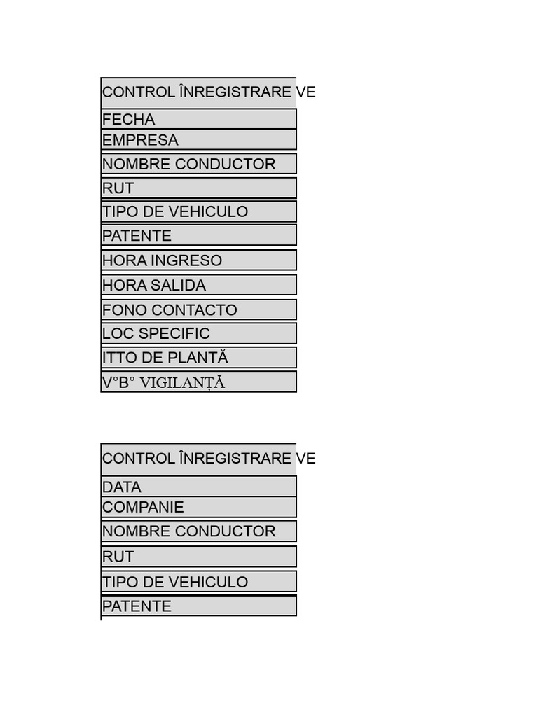 FORMULAR de Control Vehicular | PDF
