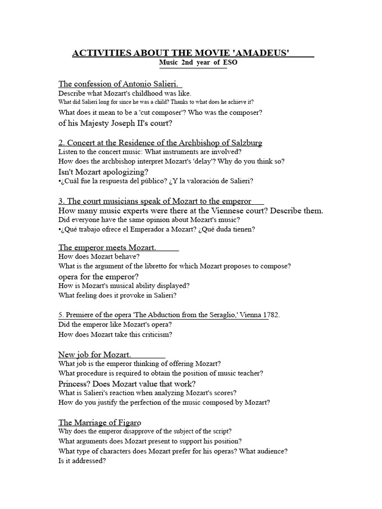 Activities on the Movie 'Amadeus' | PDF | Wolfgang Amadeus Mozart ...