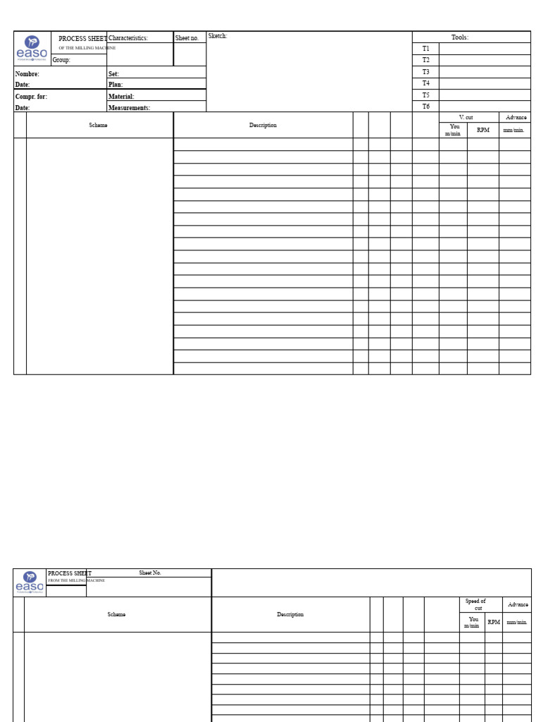 Milling Machine Process Sheet Guide | PDF