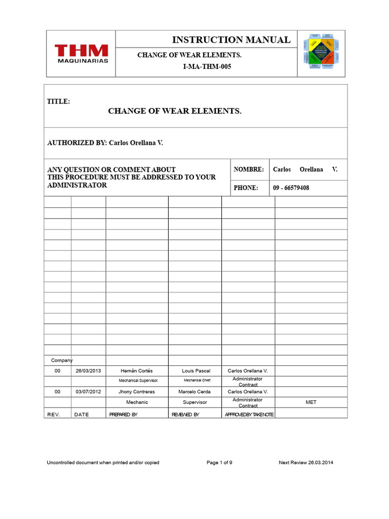 Wear Elements Change Instruction Manual | PDF
