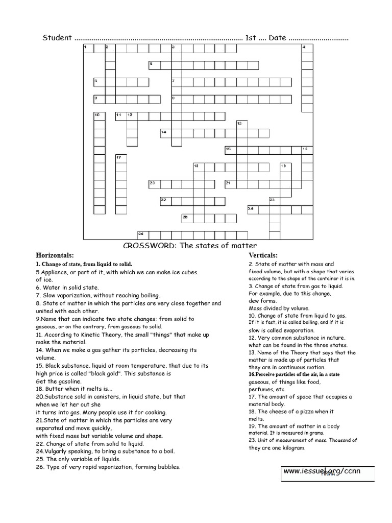 Crossword Puzzle: States of Matter | PDF | Gases | Matter