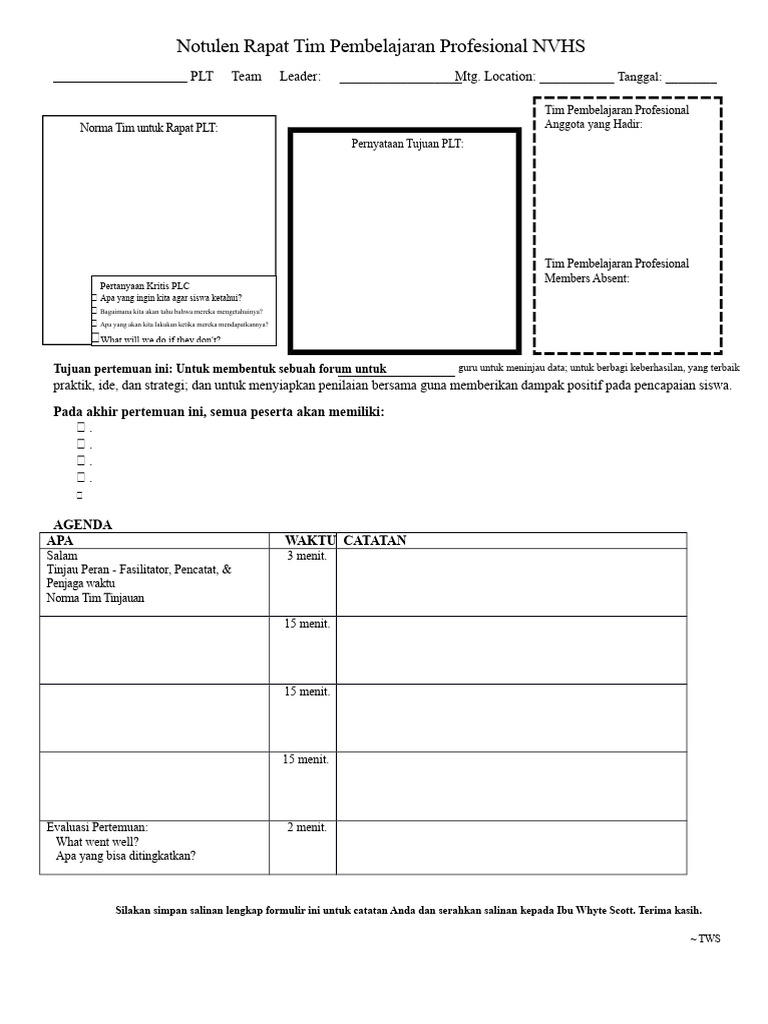 Template Agenda Dan Risalah PLC | PDF