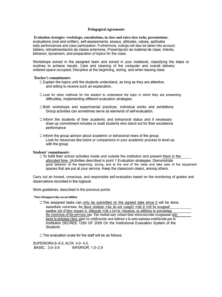 Pedagogical Agreements | PDF | Teachers | Behavior Modification