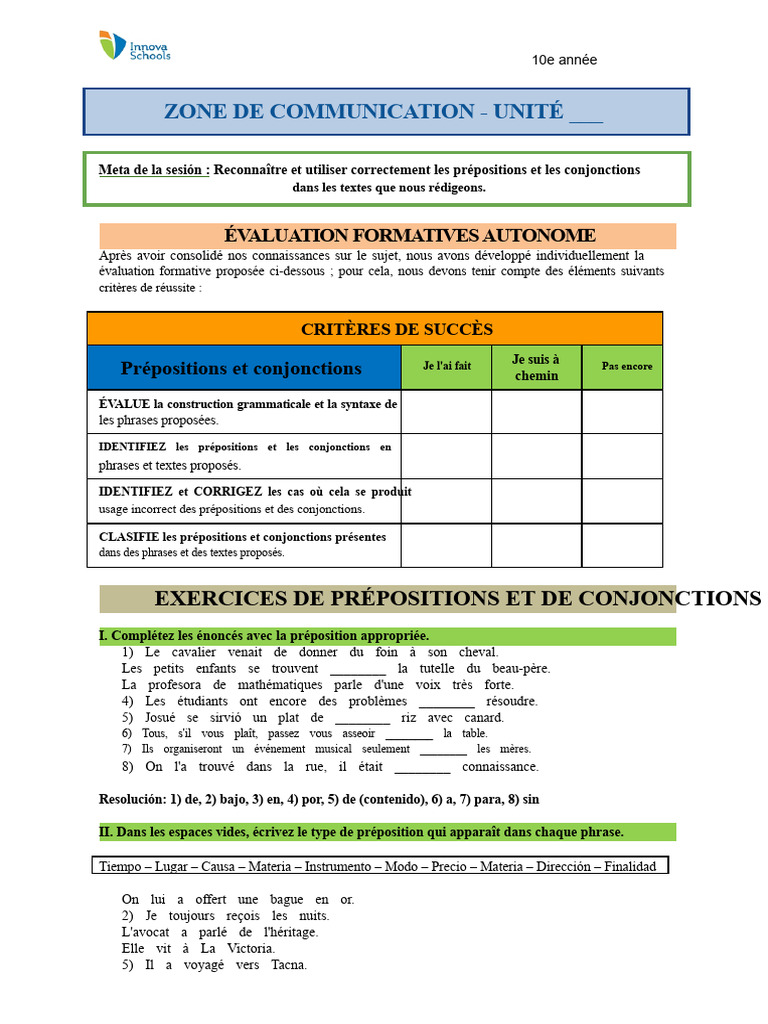Prépositions et Conjonctions en Grammaire | PDF | Phrase | Linguistique