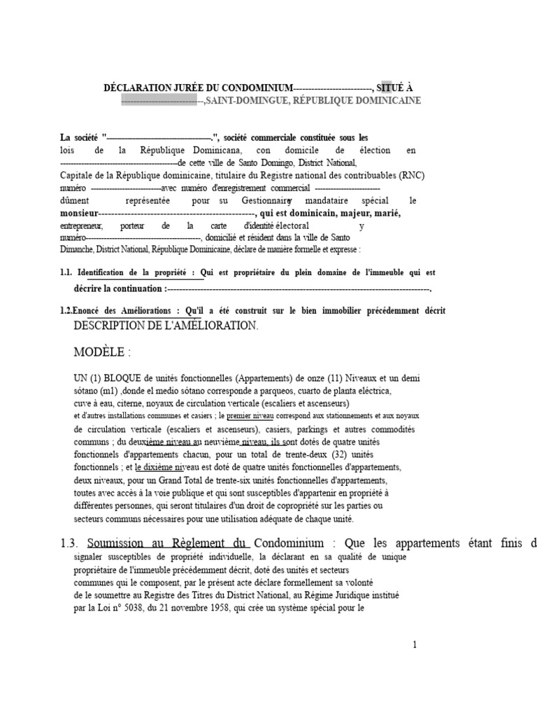 Déclaration de Condominium à Santo Domingo | PDF | Condominium ...