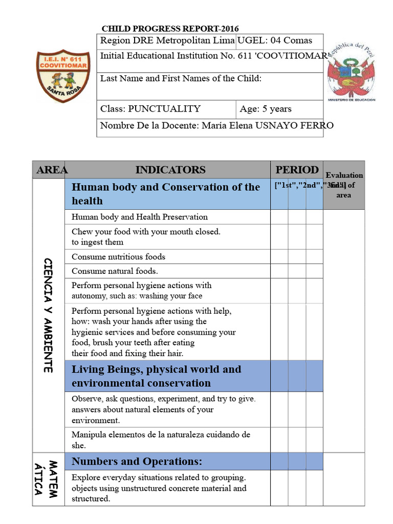 2016 Child Progress Report - Lima | PDF | Reading Comprehension ...