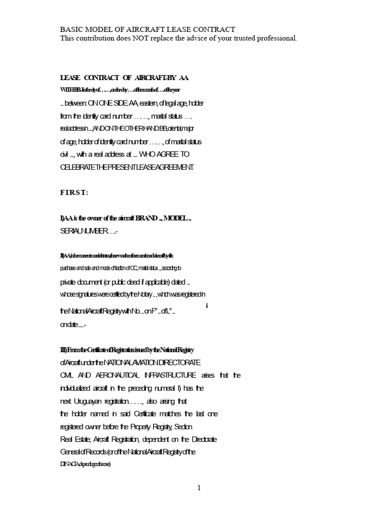 Basic Aircraft Lease Model | PDF | Lease | Identity Document
