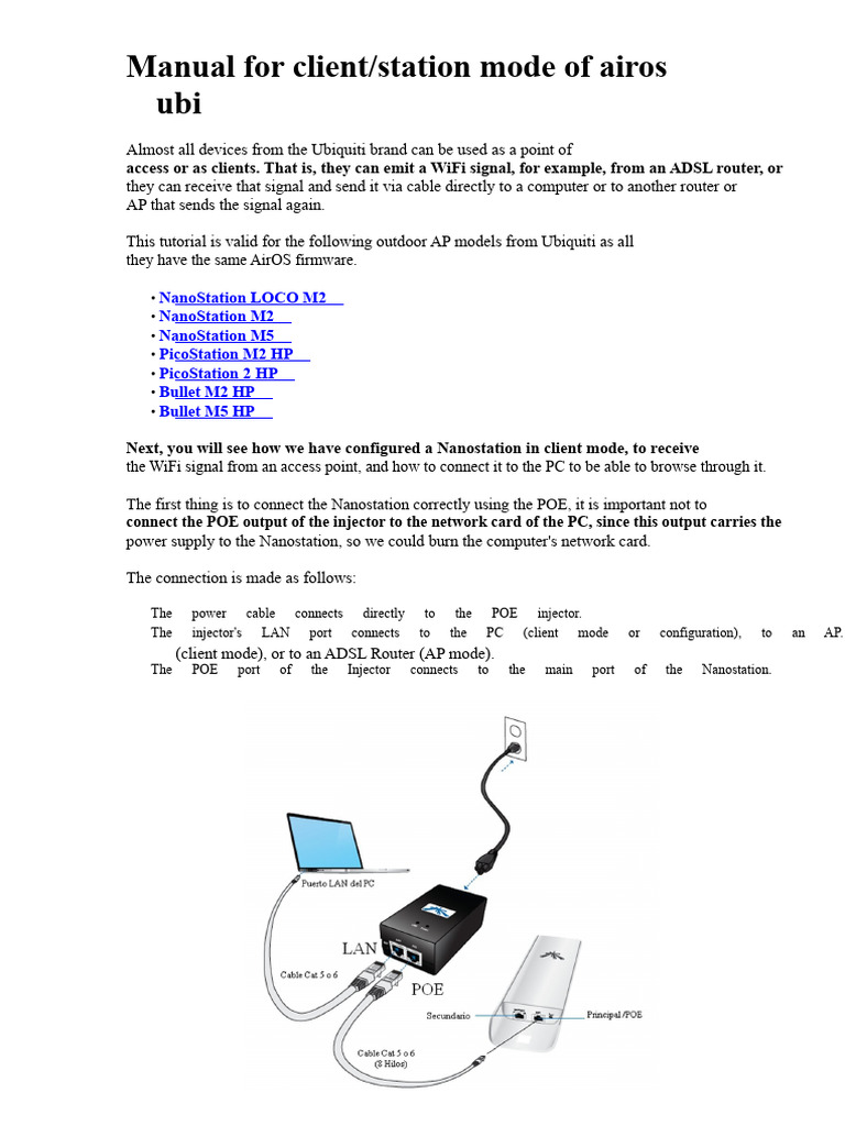 Ubiquiti Nanostation Client Mode Setup | PDF | Ip Address | Wi Fi
