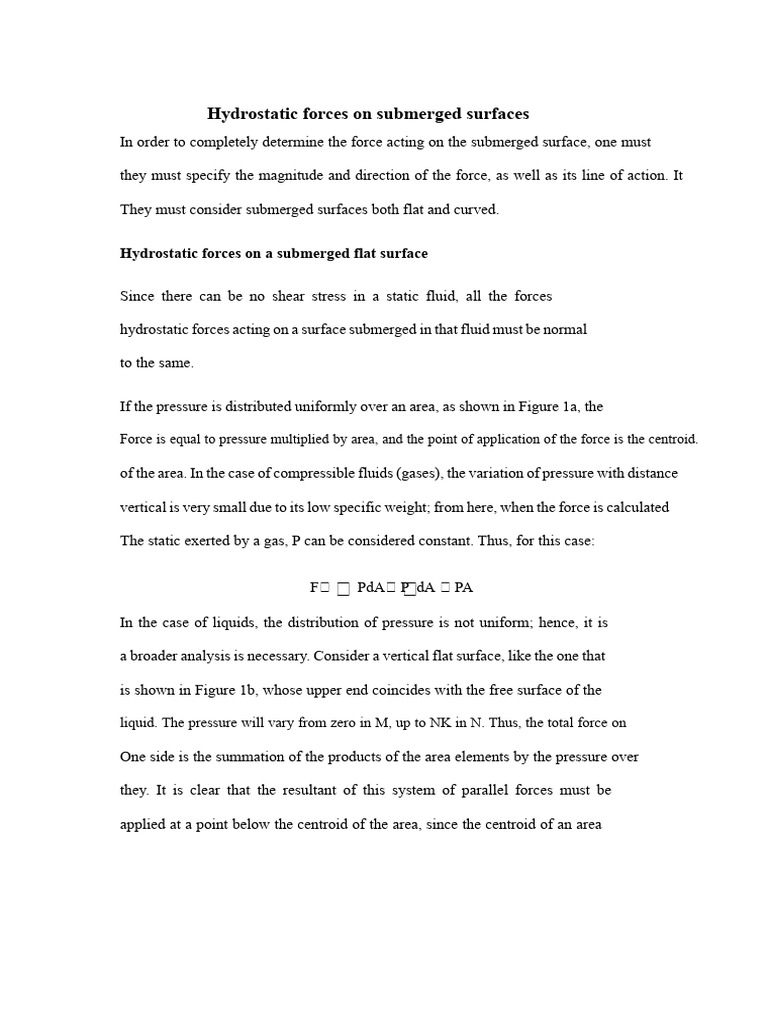 Hydrostatic Forces On Submerged Surfaces Pdf Pressure Force