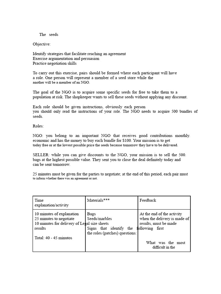 Practical Negotiation Exercises | PDF | Negotiation | Consensus ...