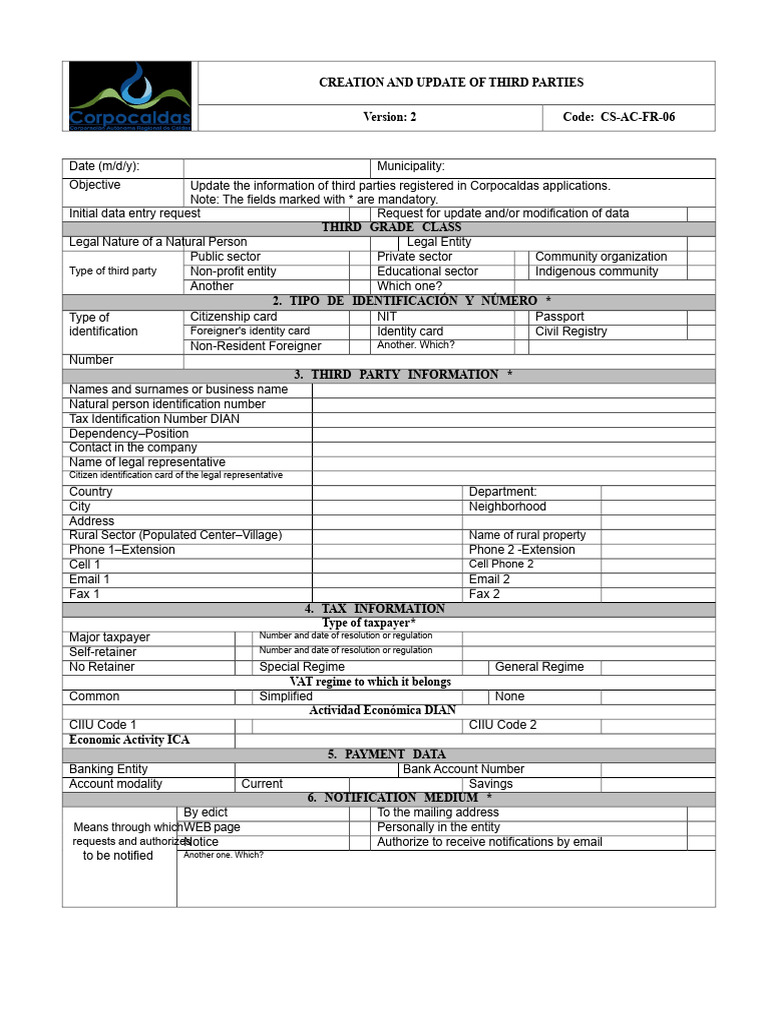 Format For Creating Third Parties | PDF | Identity Document | Government