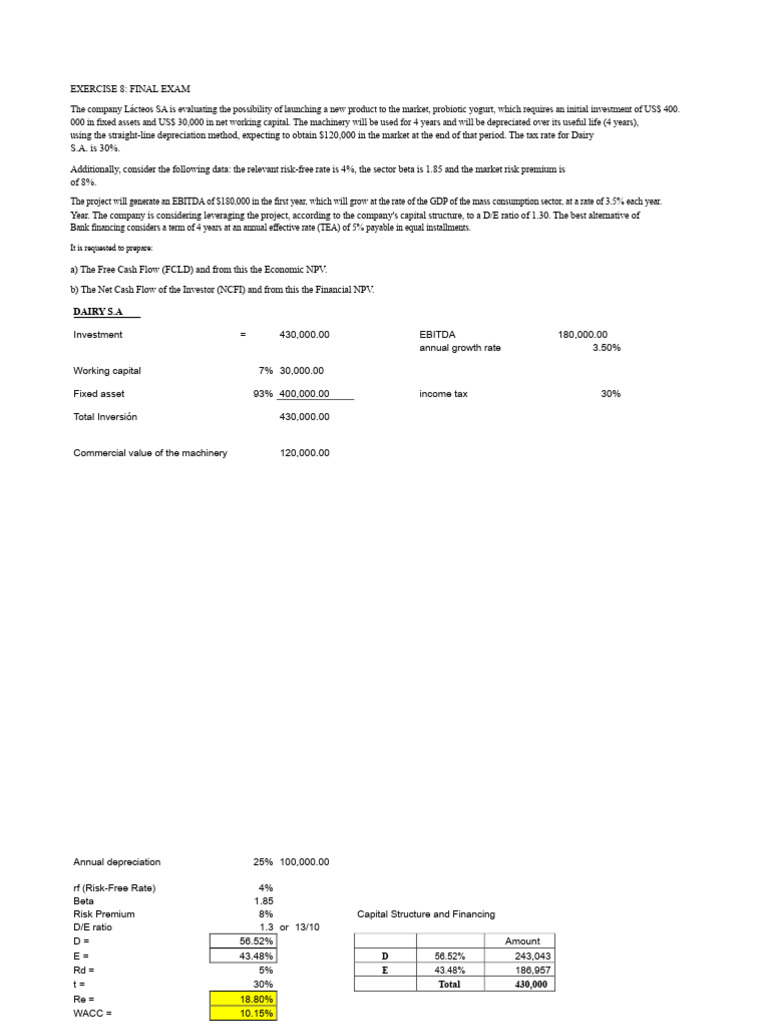 Exercise 8 | PDF | Net Present Value | Free Cash Flow