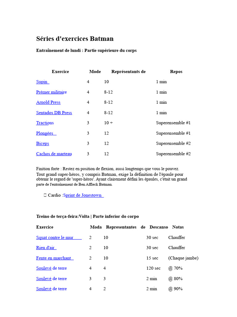 Entraînement Batman : Routine complète | PDF | Exercice physique ...