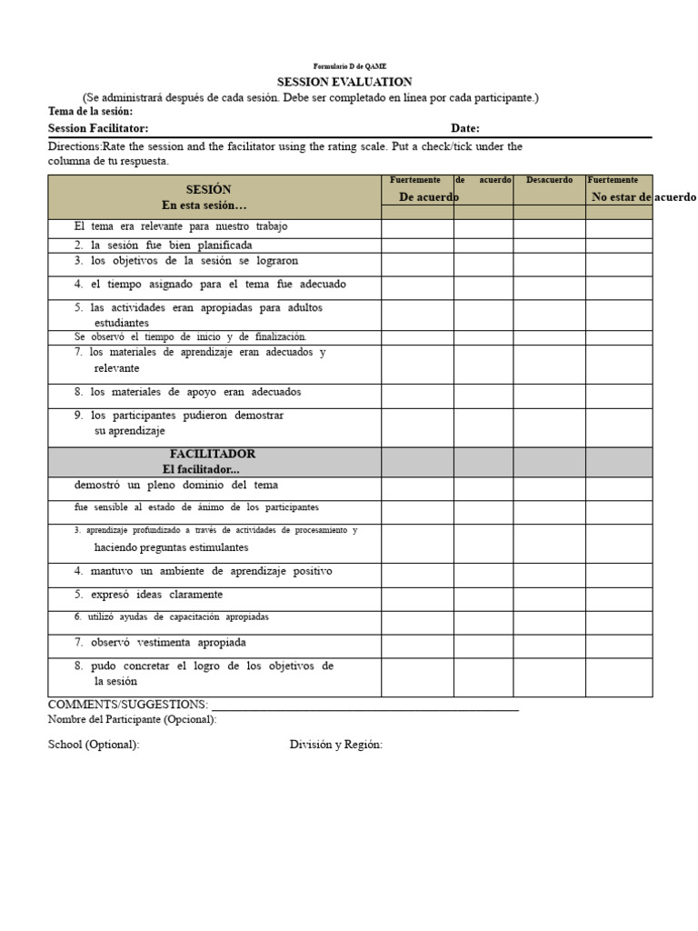 Evaluación de Sesiones y Programas QAME | PDF | Aprendizaje
