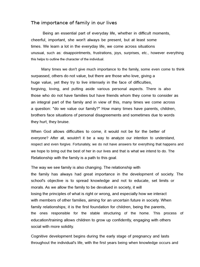 The Importance of Family in Our Lives | PDF | Knowledge | Cognitive ...