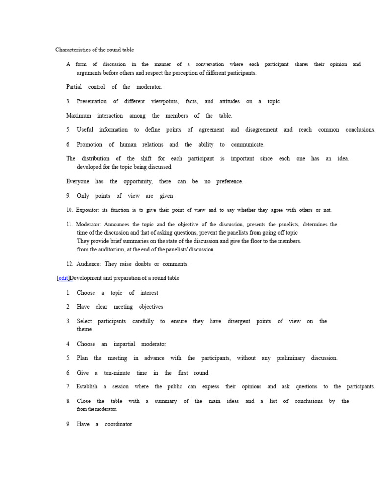 Characteristics of The Round Table | PDF