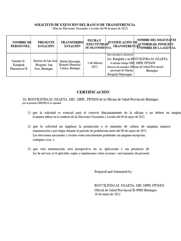 Solicitud de Exención para Elecciones 2022 | PDF