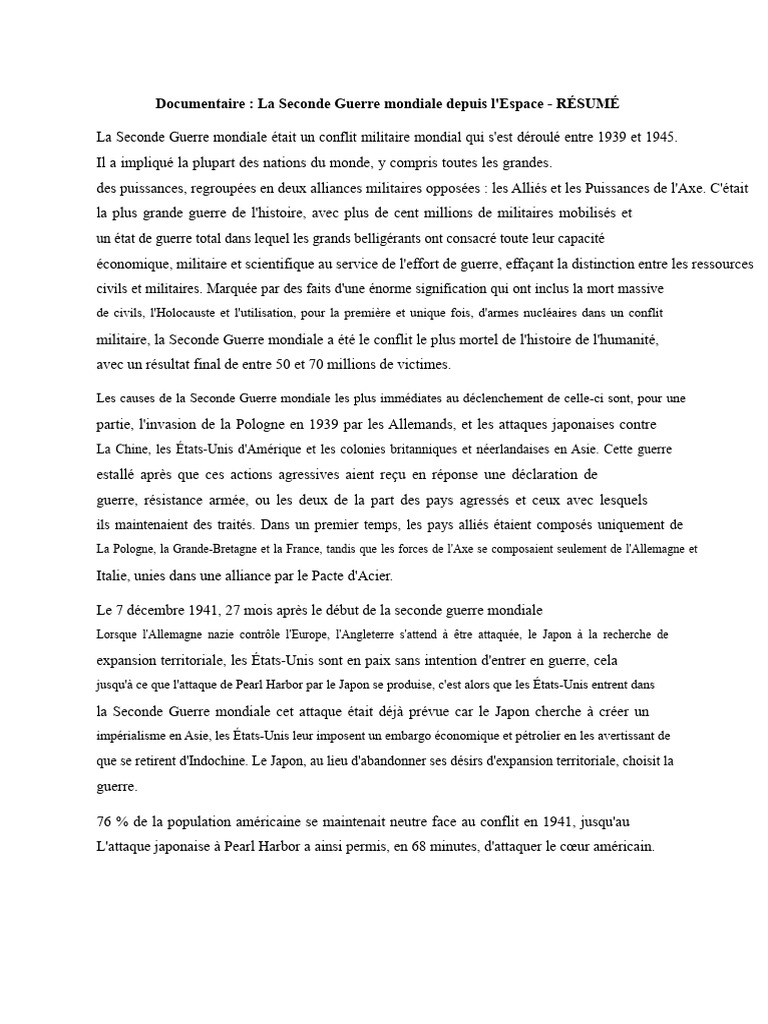 La Seconde Guerre mondiale en résumé | PDF | Seconde Guerre mondiale ...
