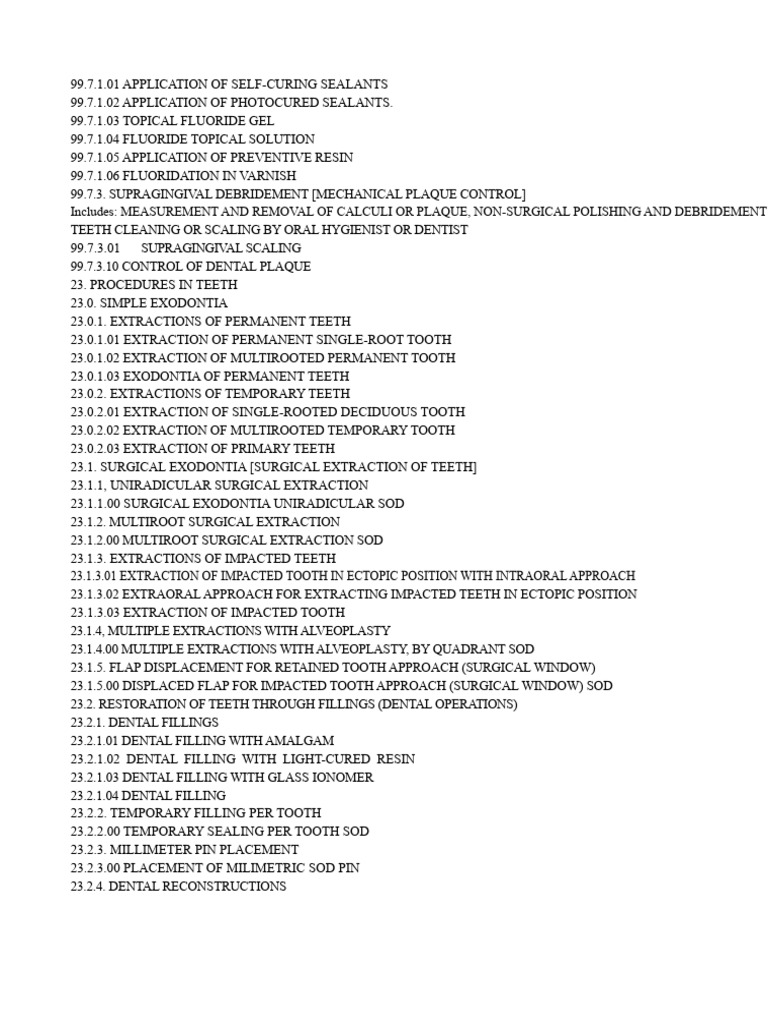 Dental Codes List Cups | PDF | Human Tooth | Dental Implant