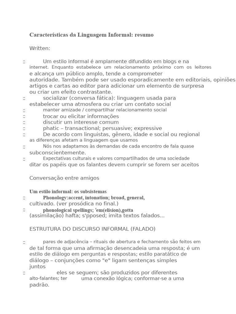 Características da Linguagem Informal | PDF | Palavra | Discurso