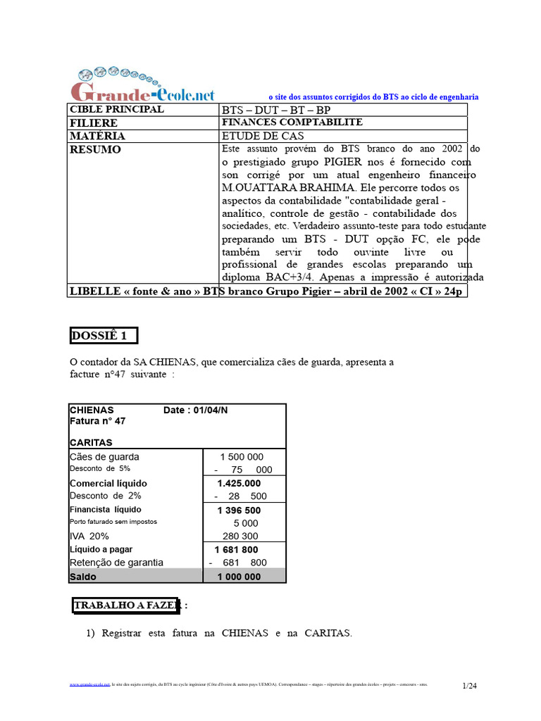 Bts Fcge Estudo de Caso Pig 2002 | PDF | Contabilidade | Despesa