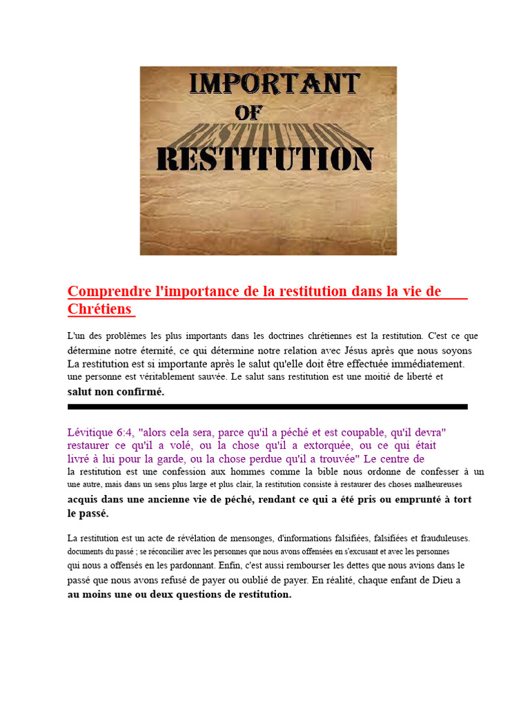 Importance de la restitution chrétienne | PDF | Dieu | Péché
