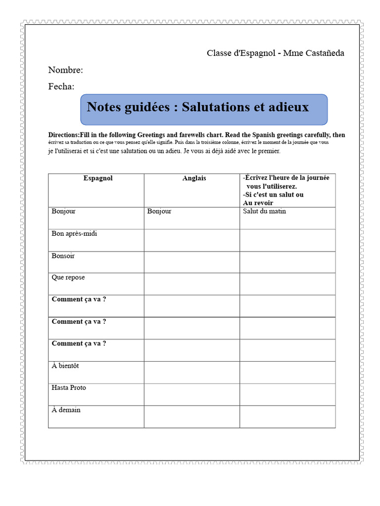 Salutations et adieux en espagnol | PDF
