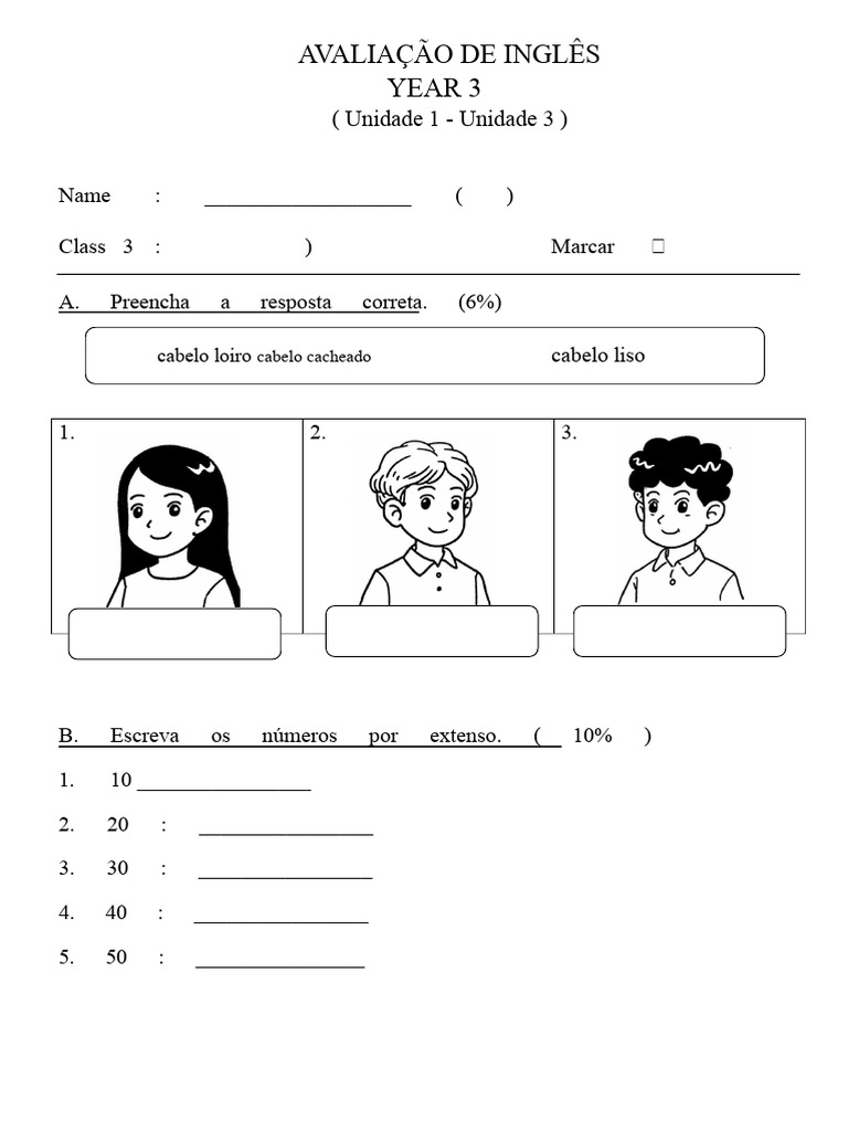 Avaliação de Inglês - Ano 3 | PDF