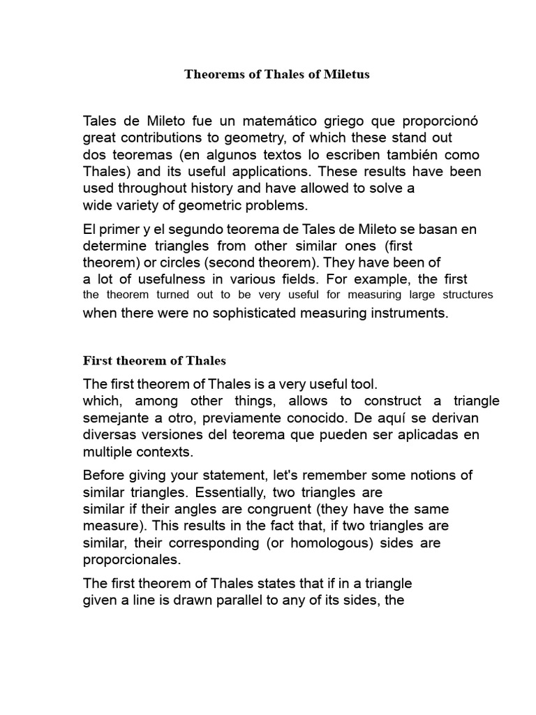 Thales' Theorems in Geometry Explained | PDF | Triangle | Geometric Shapes