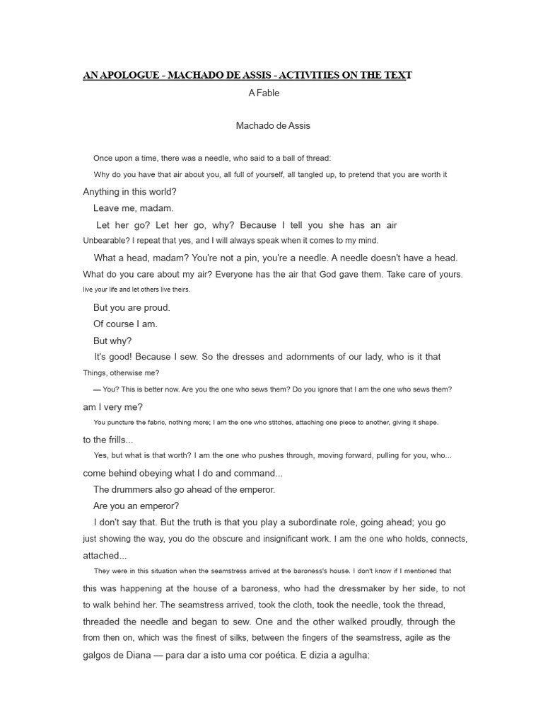 Activities on Machado de Assis' Apologue | PDF | Sewing | Narrative