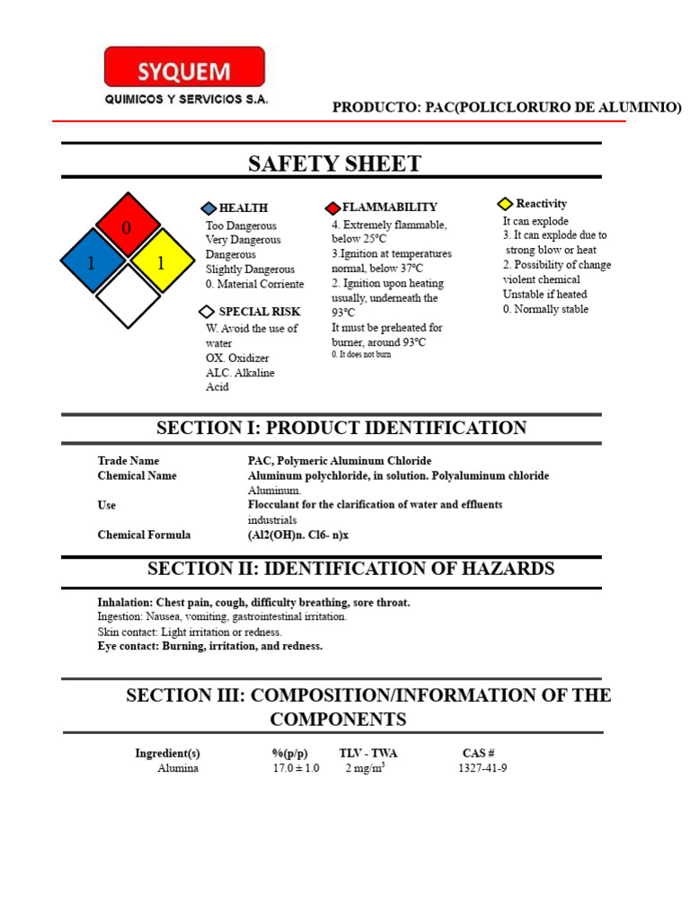 PAC Safety Data Sheet Overview | PDF | Aluminium | Hydroxide