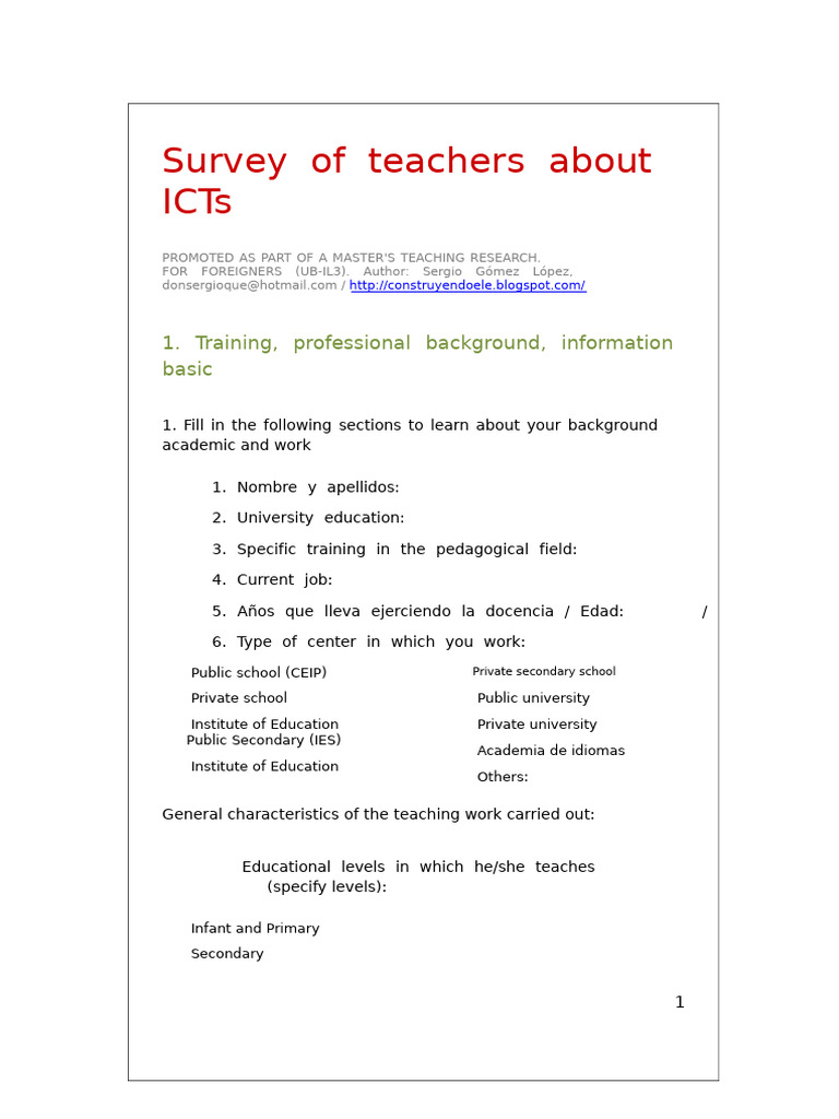 Teacher Survey on ICT Integration | PDF | Educational Technology | Teachers