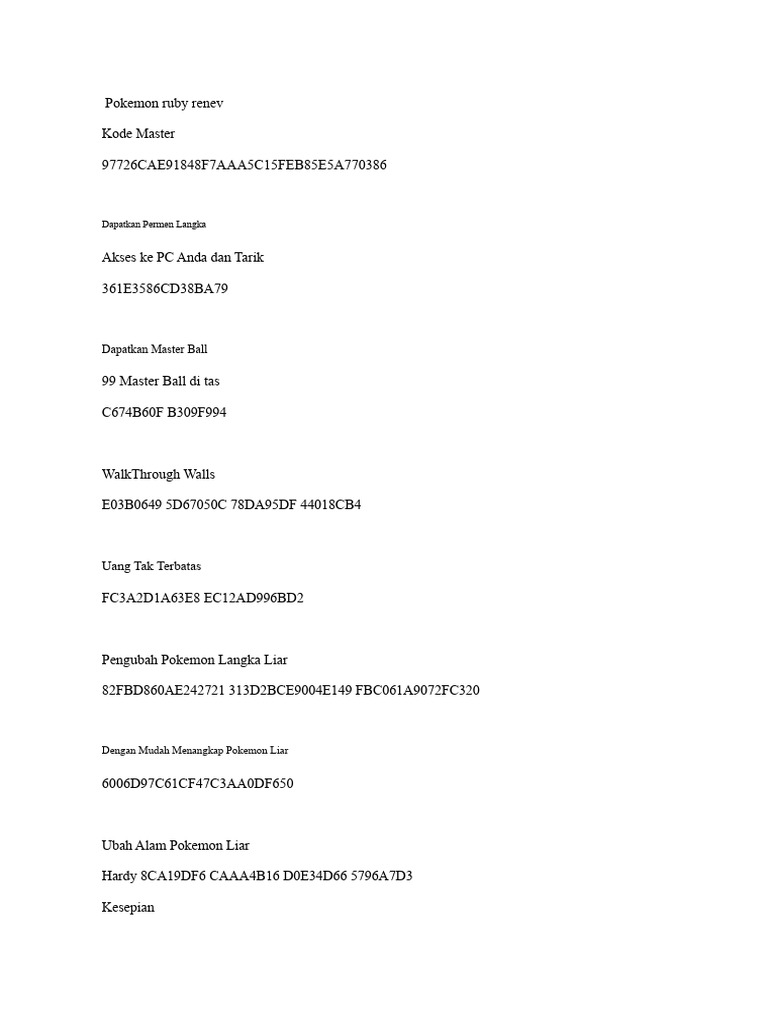 Pokemon Ruby Cheat Codes Guide | PDF | Pokémon
