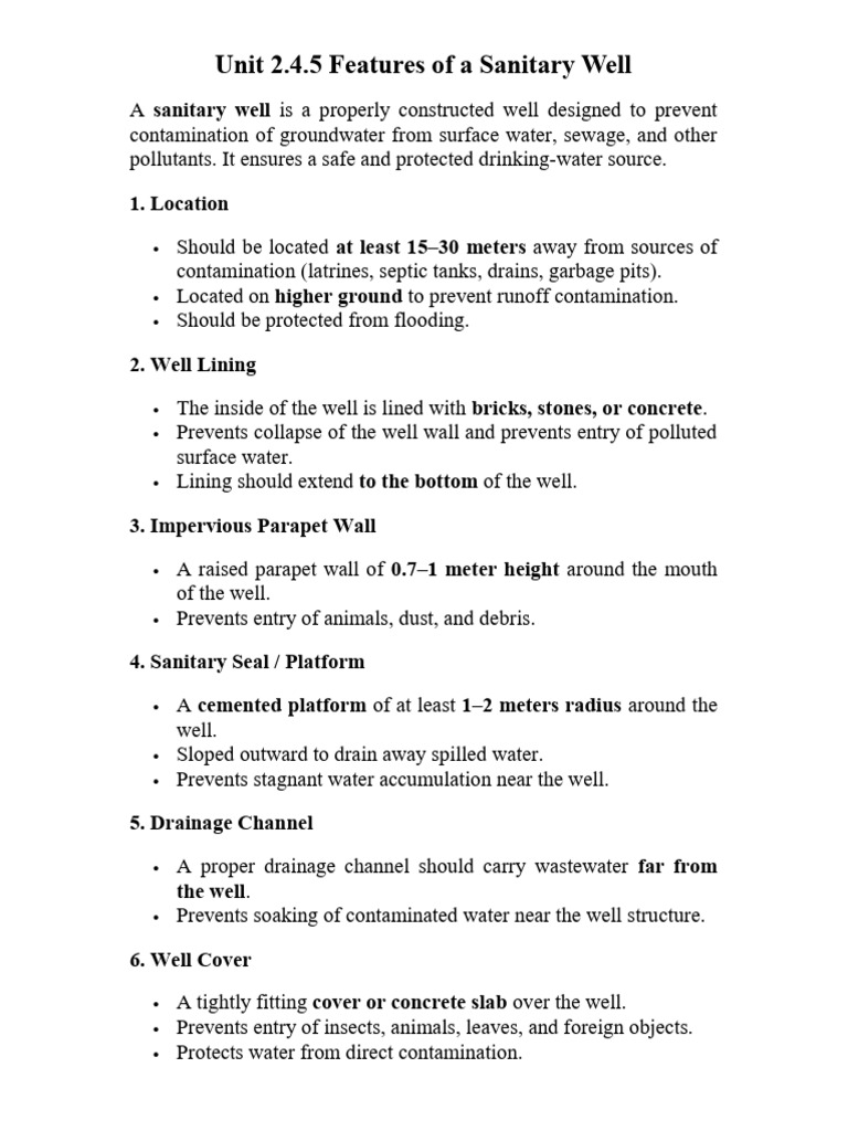 Essential Features of Sanitary Wells | PDF | Storm Drain | Water Pollution