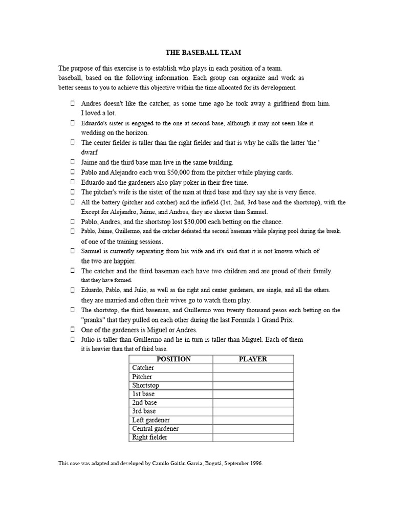 Baseball Team Position Assignment Guide | PDF | Baseball Positions ...