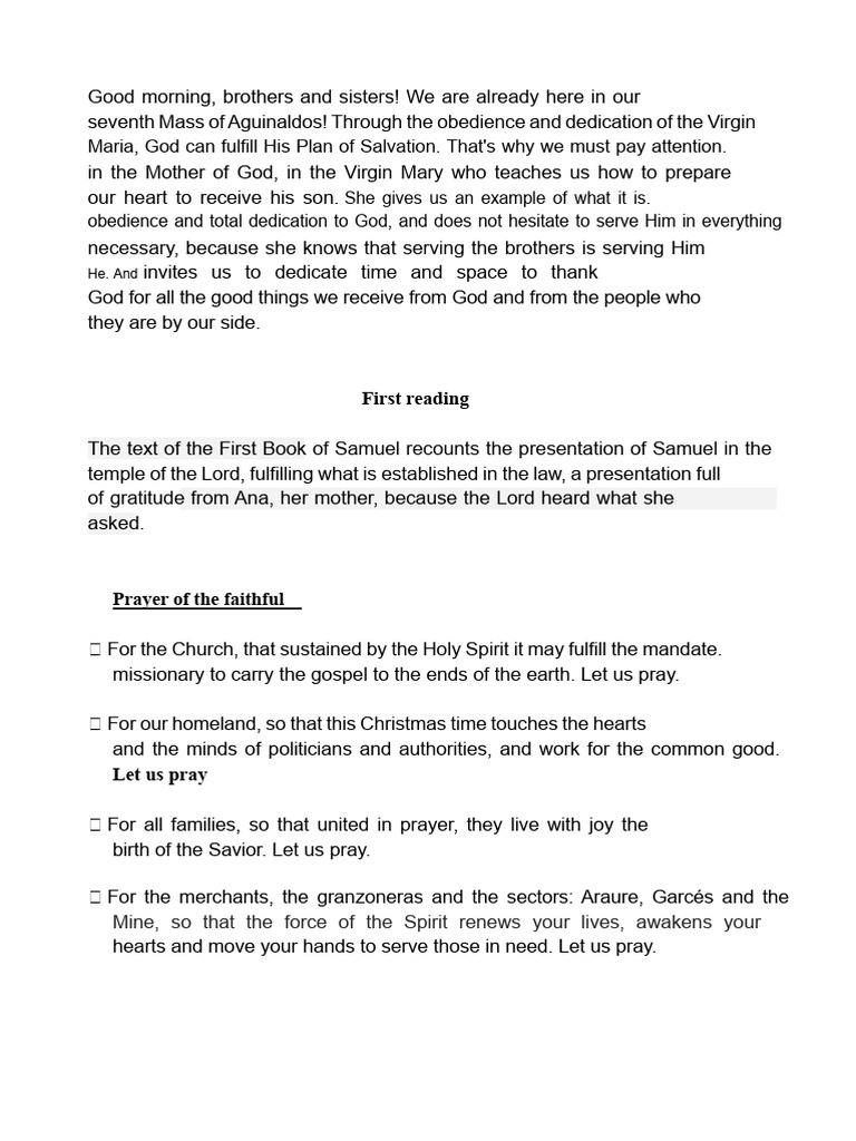 Entrance Admonition For The Christmas Novena Mass | PDF