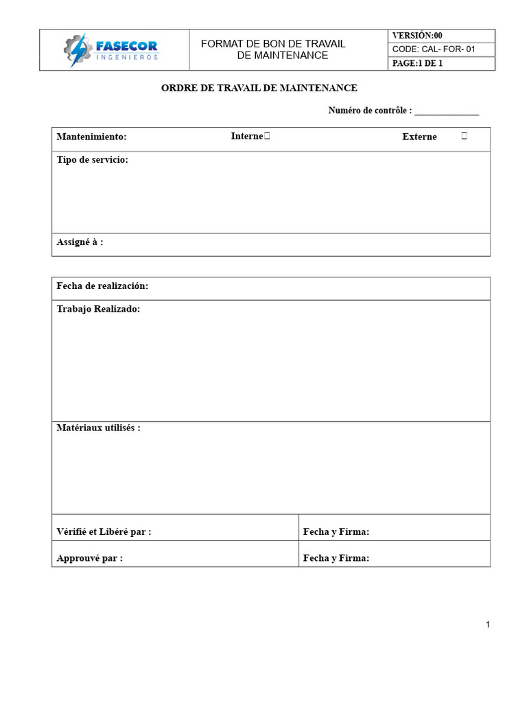 Bon de travail de maintenance format PDF | PDF