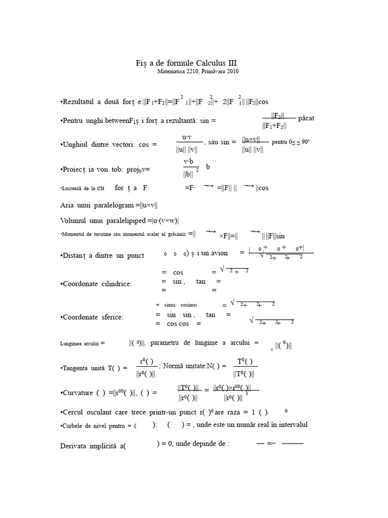 Foaie de Ajutor Calc 3 | PDF