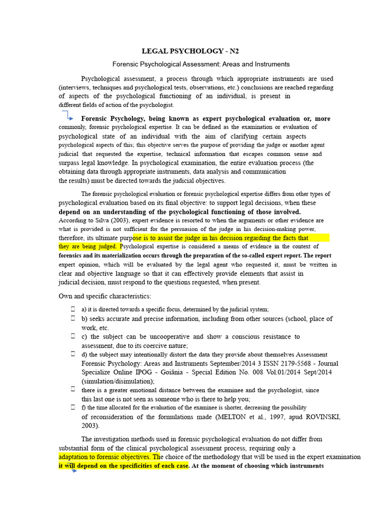 Forensic Psychological Assessment Methods | PDF | Psychology ...