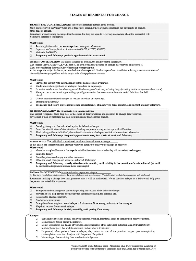 Readiness Stages For Change - Compressed | PDF | Relapse | Risk