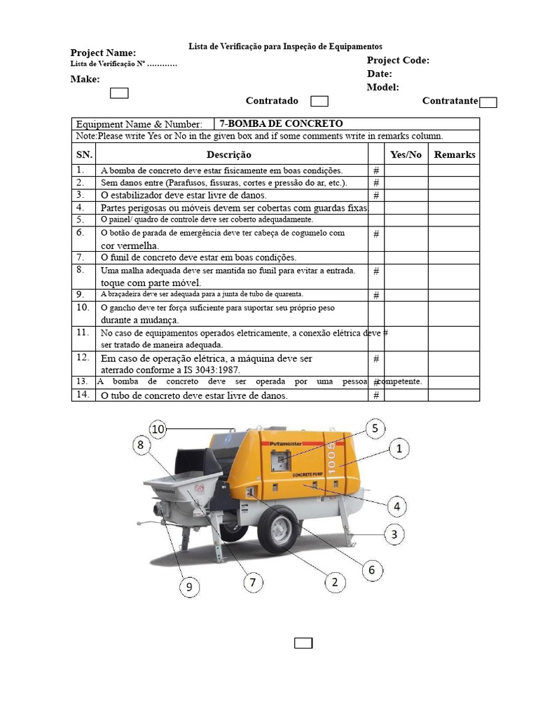 Checklist de Inspeção para Bomba de Concreto | PDF