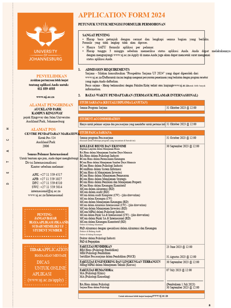 Panduan Aplikasi UJ 2024 dan Persyaratan | PDF