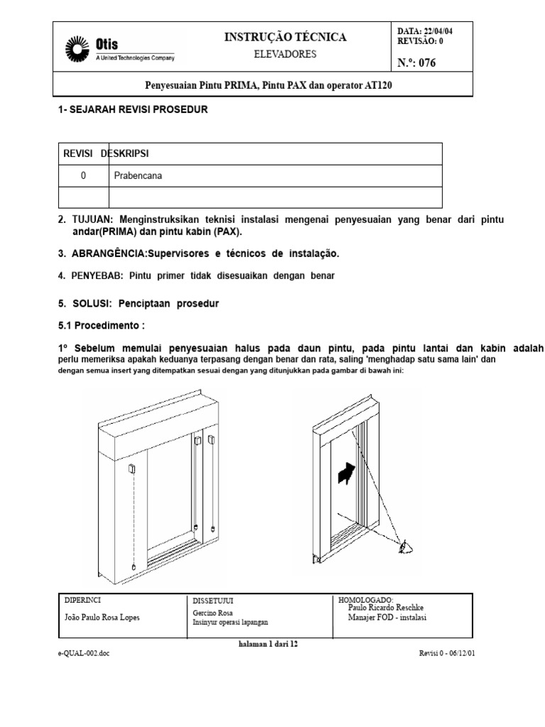 Penyesuaian Pintu Elevators AT120 | PDF