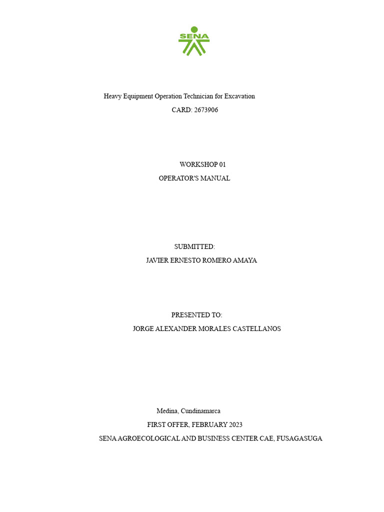 Workshop 01 Operator's Manual | PDF | Loader (Equipment) | Heavy Equipment