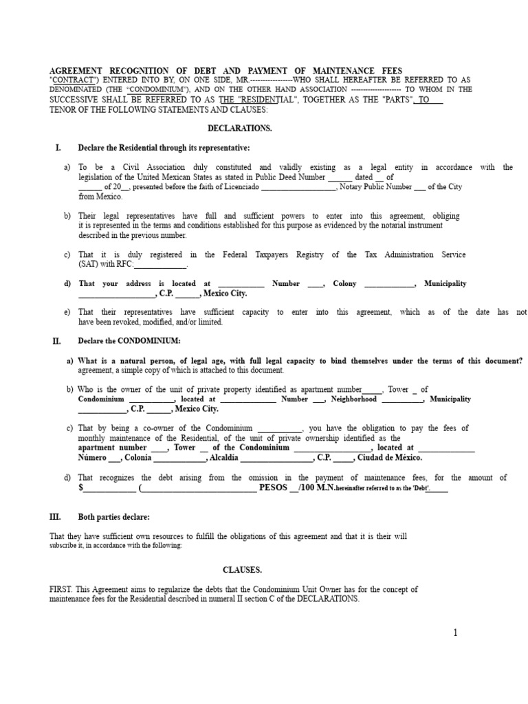 Debt Recognition and Maintenance Fee Agreement | PDF | Condominium | Debt