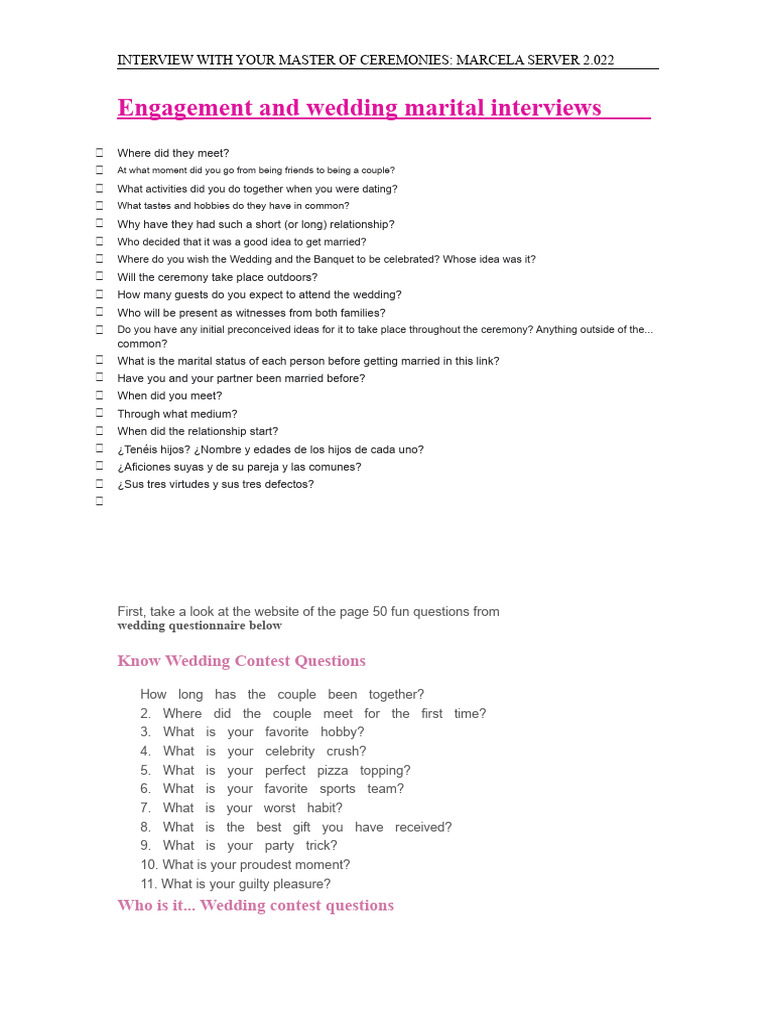 Wedding Interview Questions Guide | PDF