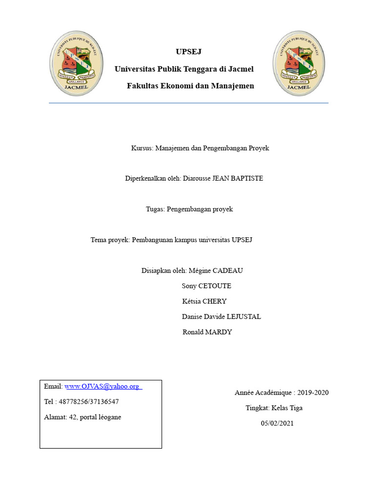 Proyek Pembangunan Kampus UPSEJ Jacmel | PDF
